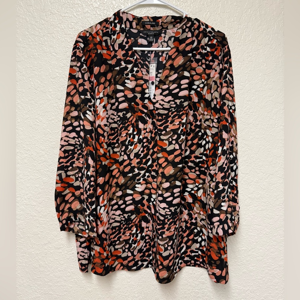 NWT INVESTMENTS Patterned Button Down Blouse Size 2X